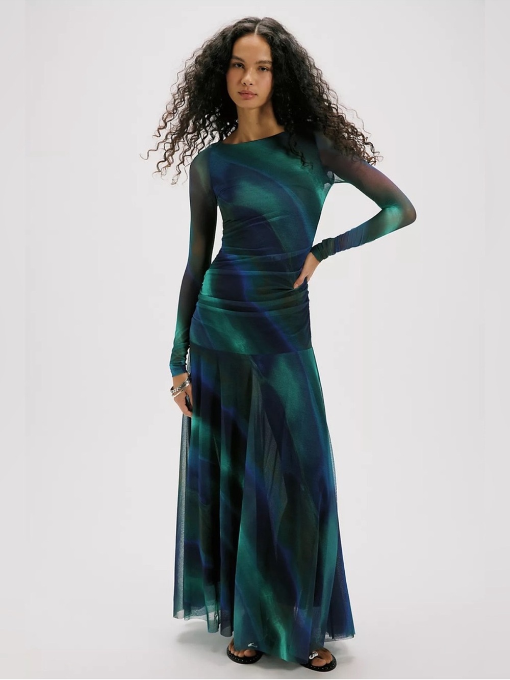 Free People Sunnei Mesh Maxi Dress in Deep Ocean Combo XS